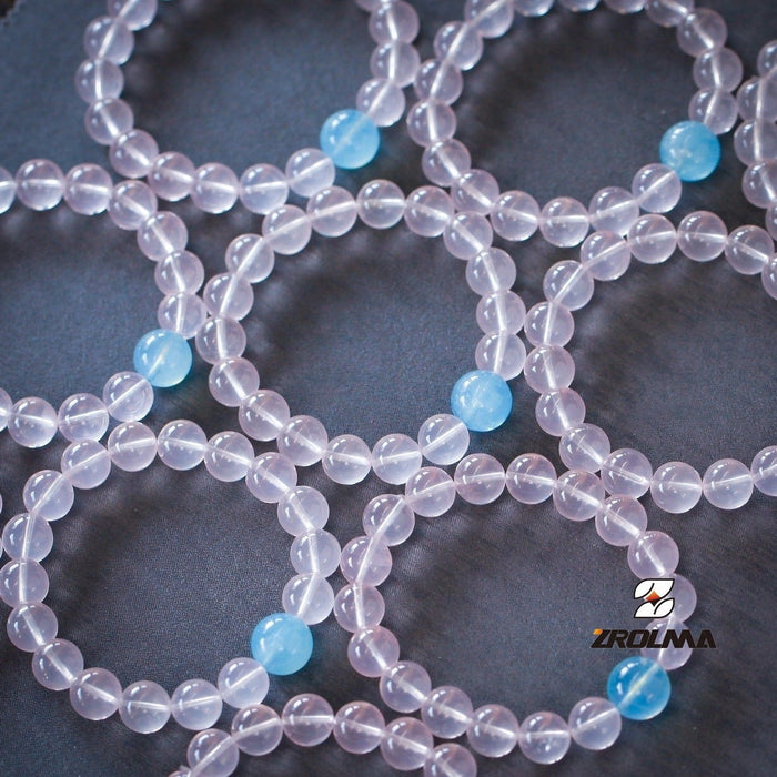 Pale Pink Crystal and Blue Aquamarine Beaded Bracelet-325404 - ZROLMA