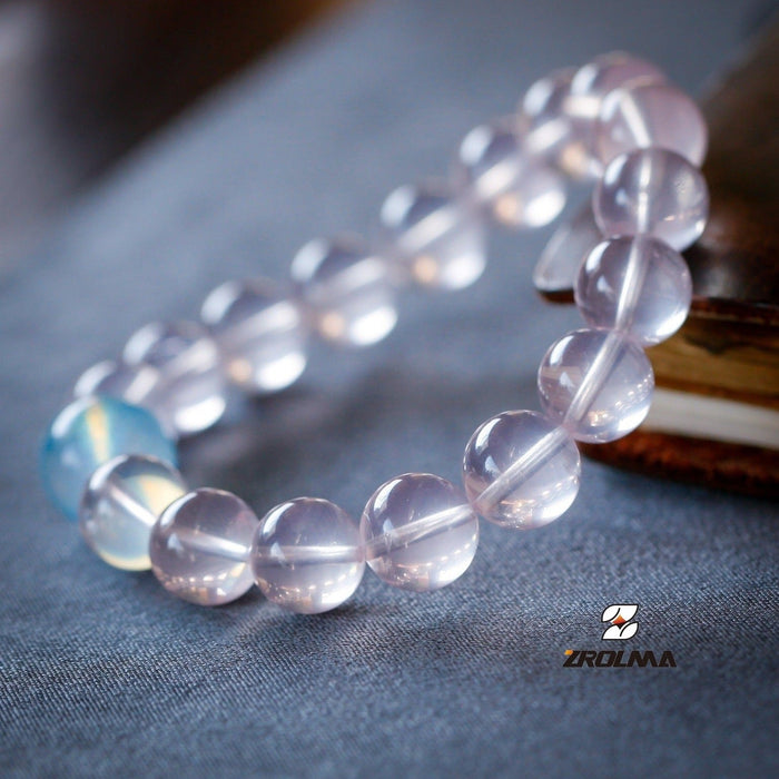 Pale Pink Crystal and Blue Aquamarine Beaded Bracelet-325404 - ZROLMA