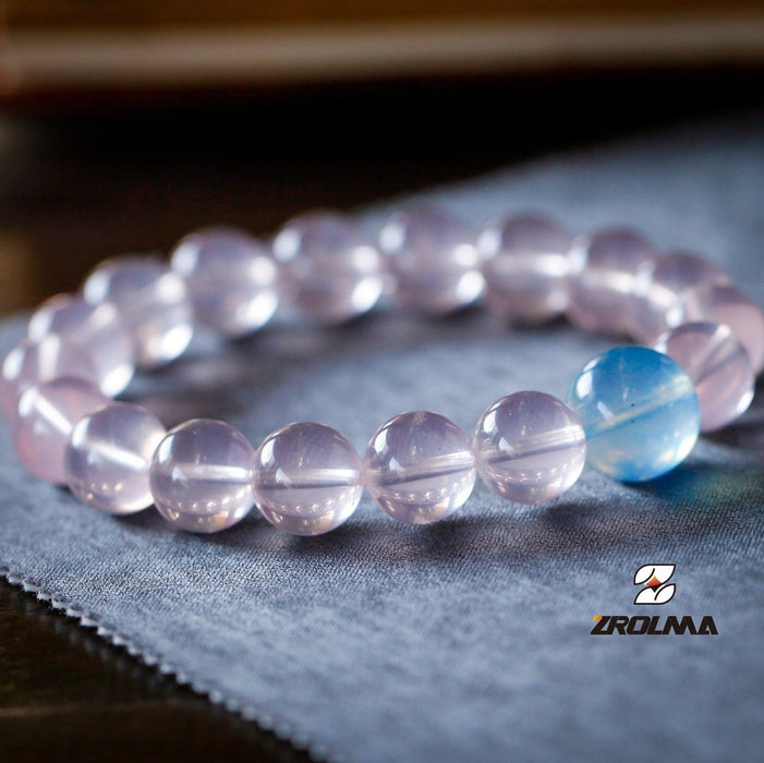 Pale Pink Crystal and Blue Aquamarine Beaded Bracelet-325404 - ZROLMA