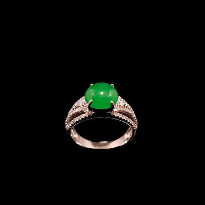 Anillo de jadeíta verde natural con cabujón - ZROLMA