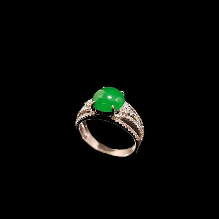 Anillo de jadeíta verde natural con cabujón - ZROLMA