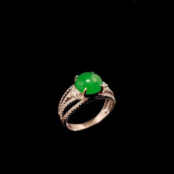 Anillo de jadeíta verde natural con cabujón - ZROLMA