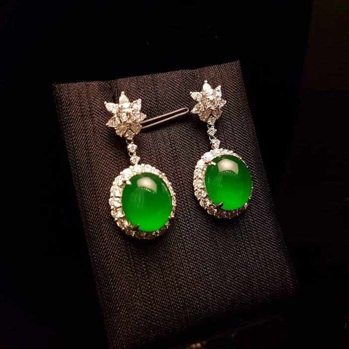 High - end full - color green jadeite cabochon earrings--ZROLMA