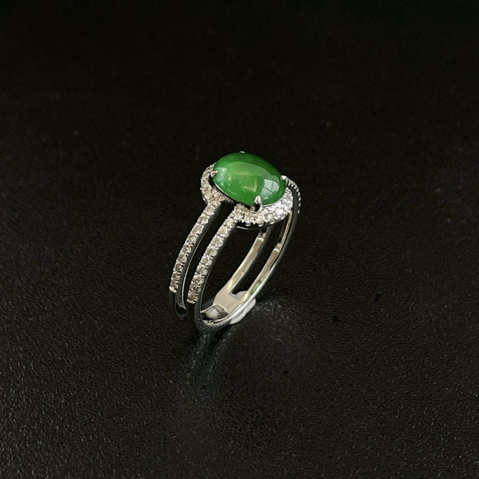 Anillo de jadeíta con forma de huevo de color verde hielo translúcido - ZROLMA (JZ2024920001)