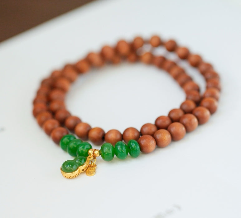 Pulsera de jaspe verde manzana con sándalo antiguo.-ZROLMA(ZC2024925001)