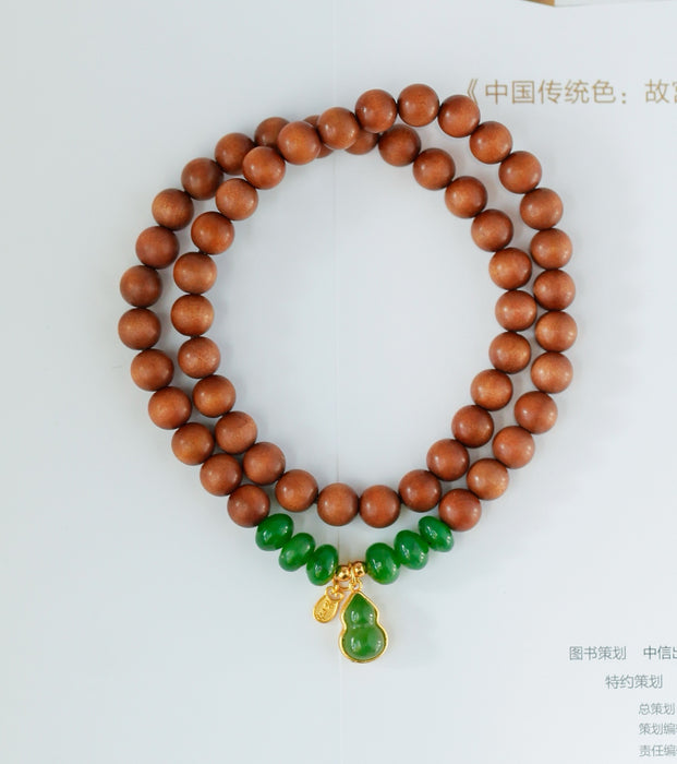 Pulsera de jaspe verde manzana con sándalo antiguo.-ZROLMA(ZC2024925001)