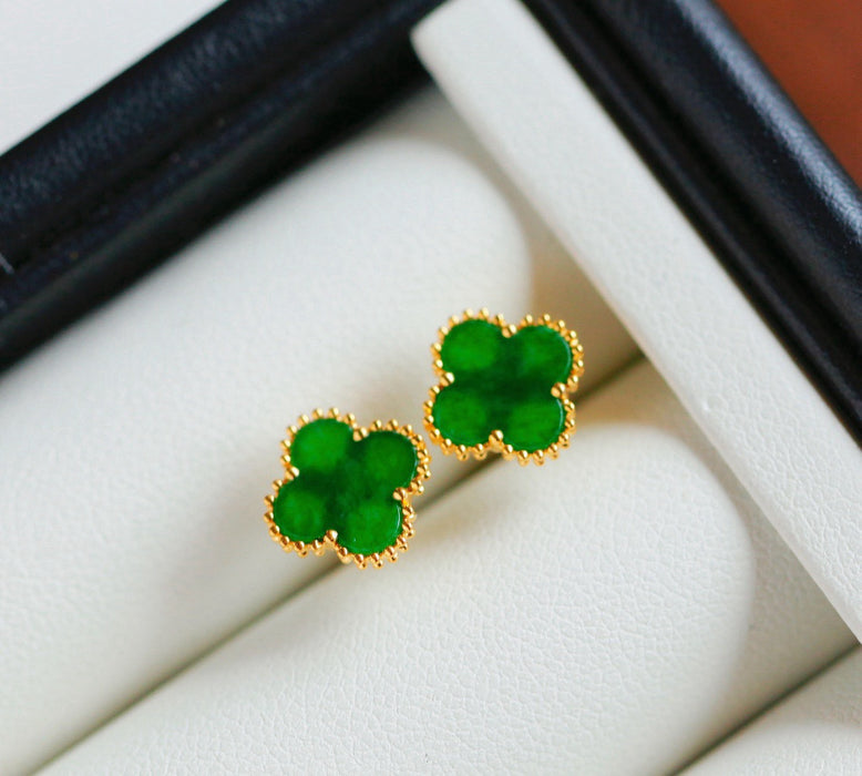 Fiery green four-leaf clover stud earrings-ZROLMA(ES2024924001)