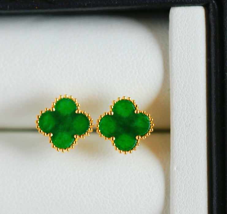 Fiery green four-leaf clover stud earrings-ZROLMA(ES2024924001)