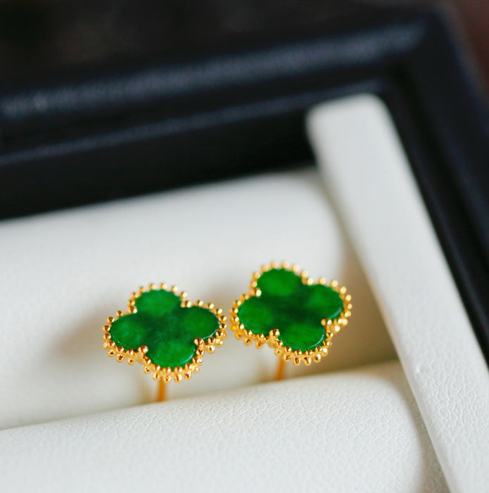 Fiery green four-leaf clover stud earrings-ZROLMA(ES2024924001)