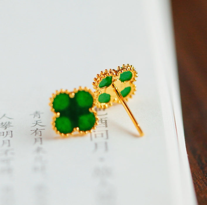 Fiery green four-leaf clover stud earrings-ZROLMA(ES2024924001)