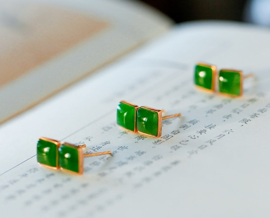 Elegant imperial green jade earrings-ZROLMA(ES2024925001)