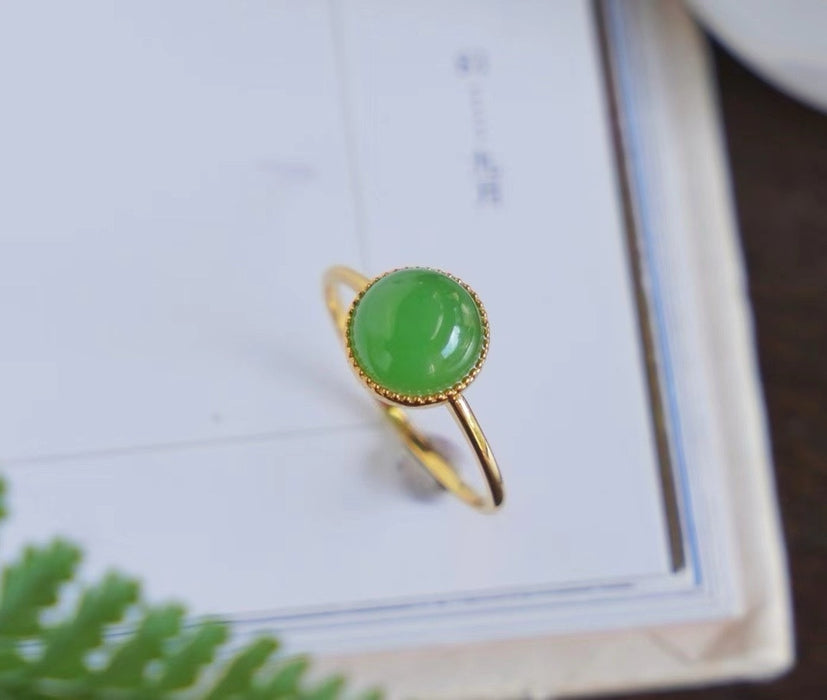 18K gold inlaid apple green nephrite ring-ZROLMA(JZ2024924001)