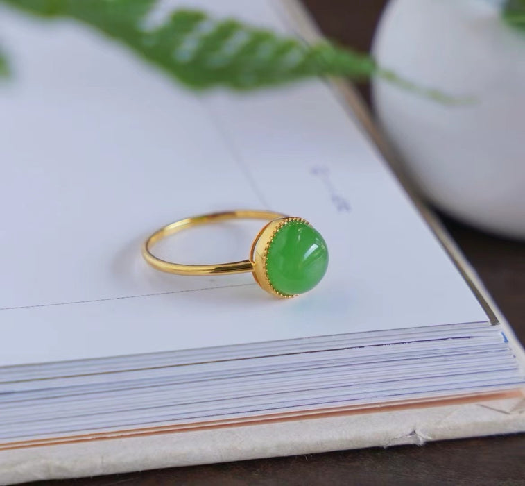 18K gold inlaid apple green nephrite ring-ZROLMA(JZ2024924001)