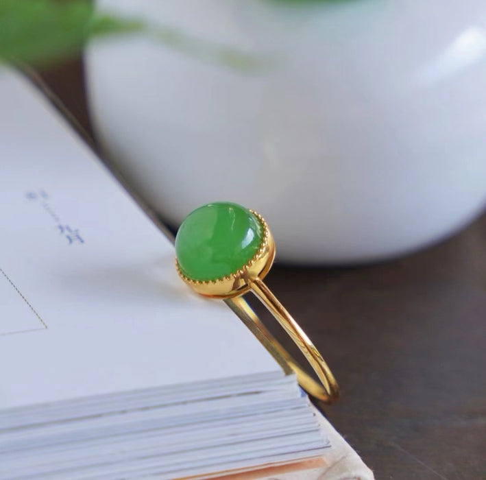 18K gold inlaid apple green nephrite ring-ZROLMA(JZ2024924001)