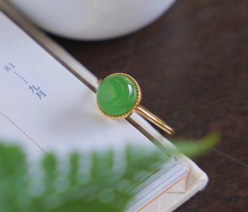 18K gold inlaid apple green nephrite ring-ZROLMA(JZ2024924001)