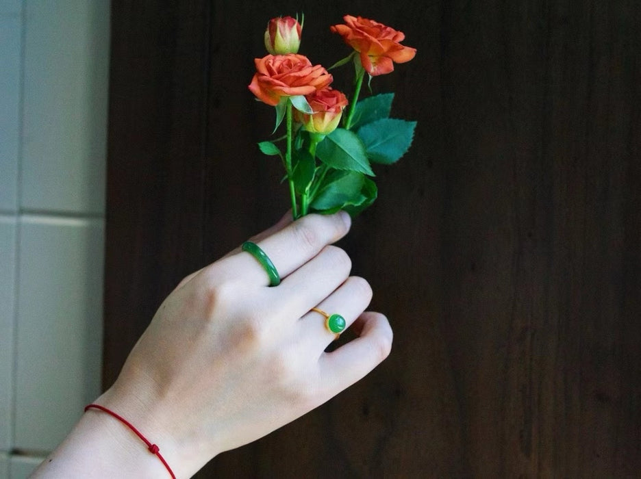 18K gold inlaid apple green nephrite ring-ZROLMA(JZ2024924001)