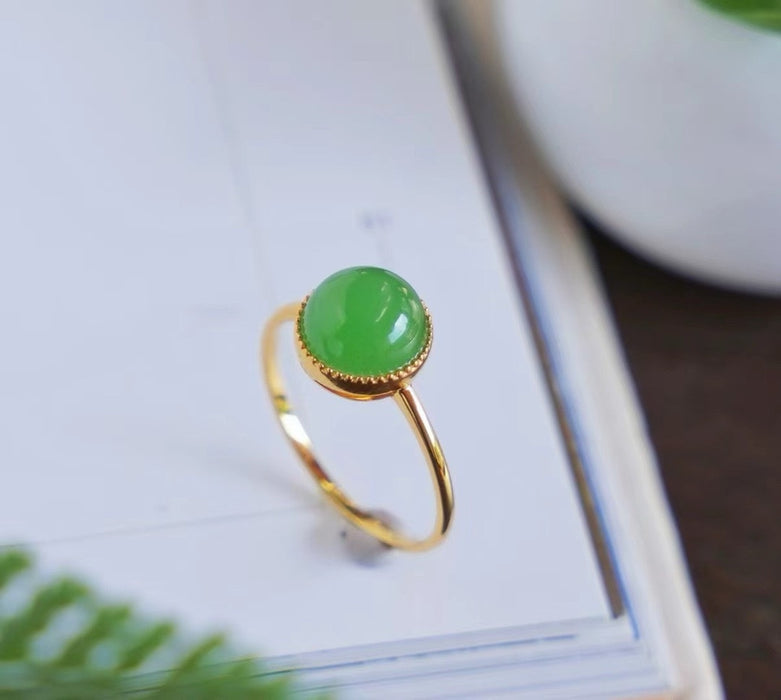 18K gold inlaid apple green nephrite ring-ZROLMA(JZ2024924001)