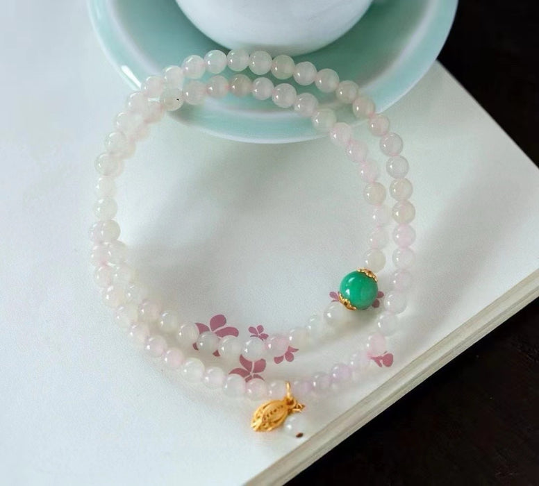 Pulsera de doble círculo de jade hetiano de color rosa loto - ZROLMA (SC2024923001)