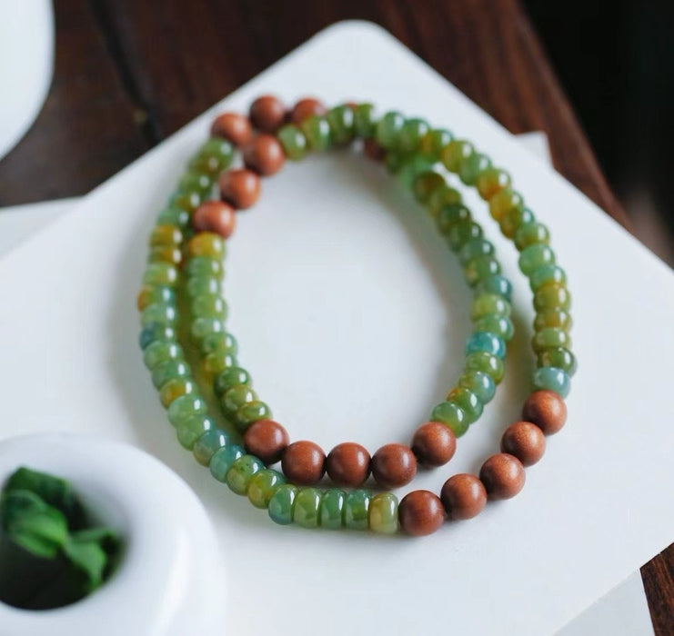 Yellow and green jadeite bead necklace.-ZROLMA(SC2024923001)