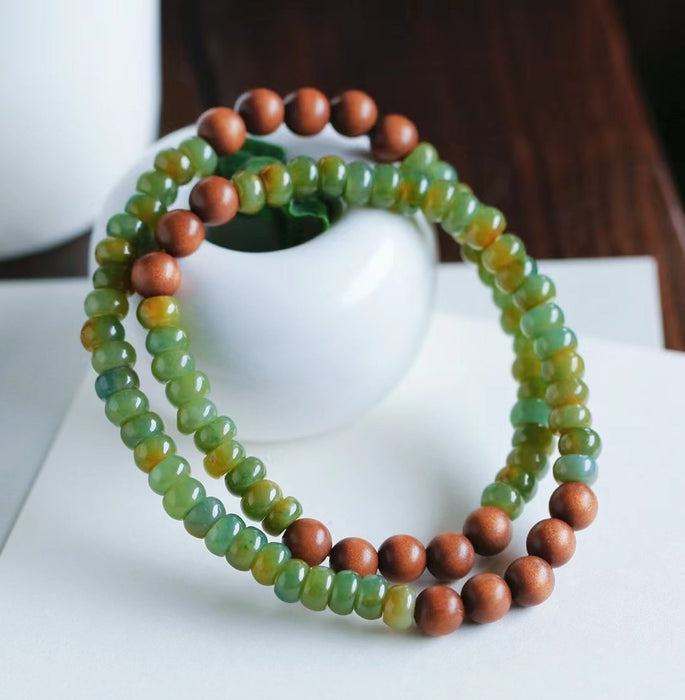 Yellow and green jadeite bead necklace.-ZROLMA(SC2024923001)