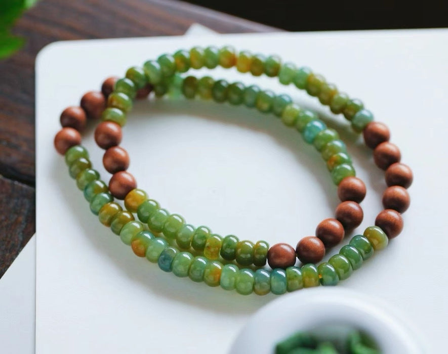 Yellow and green jadeite bead necklace.-ZROLMA(SC2024923001)