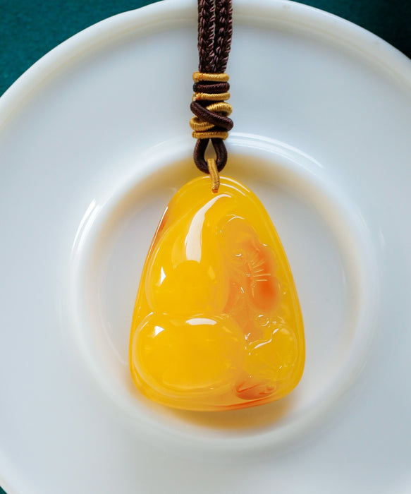 Natural chicken fat yellow amber gourd pendant-ZROLMA(DZ2024923001)