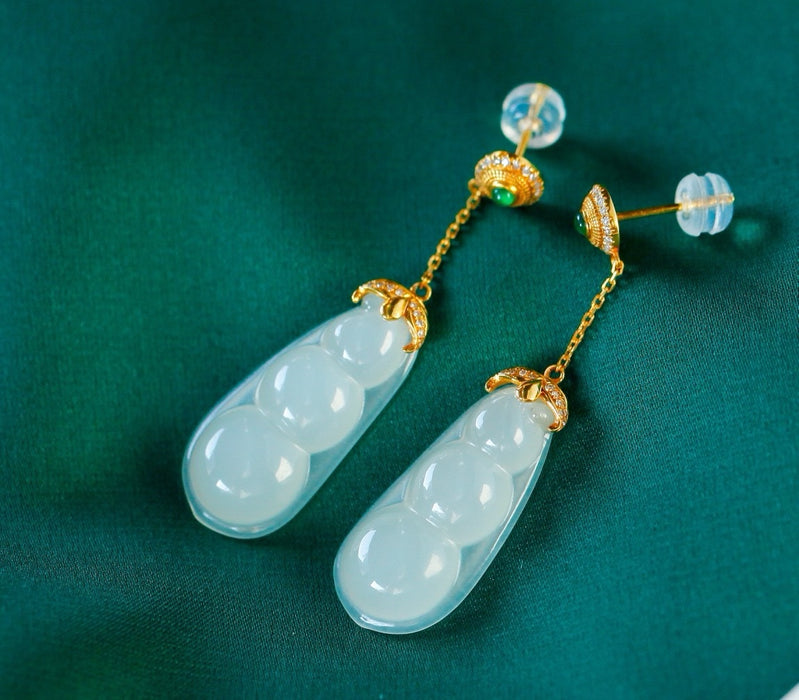 Ice lucky bean jadeite inlaid earrings-ZROLMA(ES2024921001)