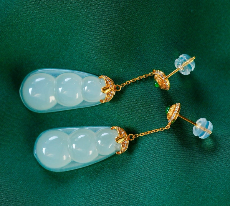 Ice lucky bean jadeite inlaid earrings-ZROLMA(ES2024921001)