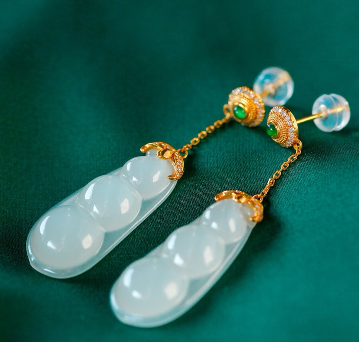 Ice lucky bean jadeite inlaid earrings-ZROLMA(ES2024921001)