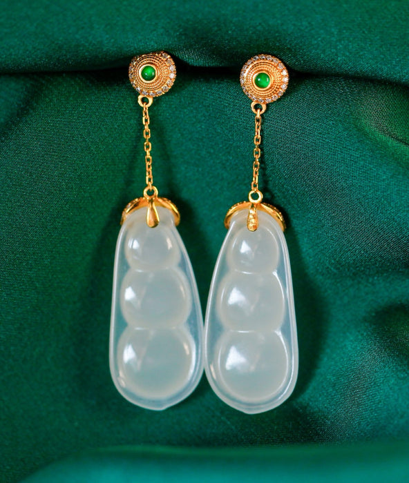 Ice lucky bean jadeite inlaid earrings-ZROLMA(ES2024921001)