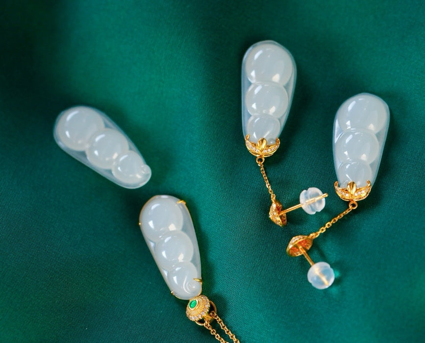 Ice lucky bean jadeite inlaid earrings-ZROLMA(ES2024921001)