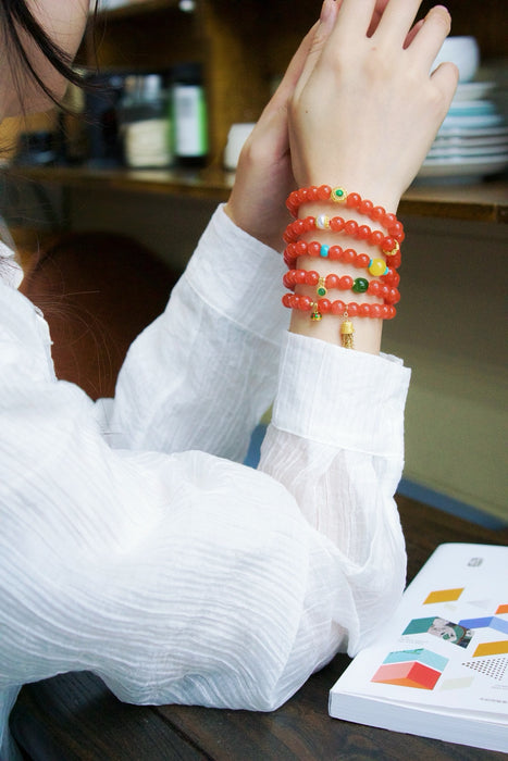 Pulsera de ágata con flor de cerezo roja de Sichuan - ZROLMA (SC2024921001)