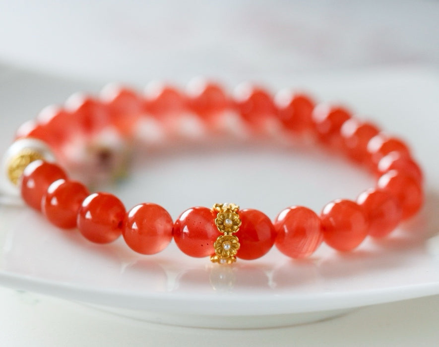 Pulsera de ágata con flor de cerezo roja de Sichuan - ZROLMA (SC2024921001)