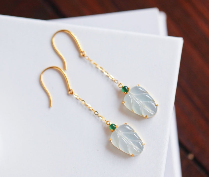 White ice jadeite leaf earrings-ZROLMA(ES2024921001)