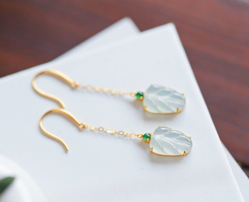 White ice jadeite leaf earrings-ZROLMA(ES2024921001)