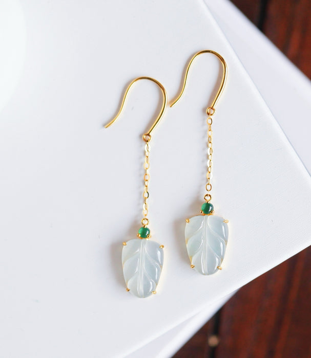 White ice jadeite leaf earrings-ZROLMA(ES2024921001)