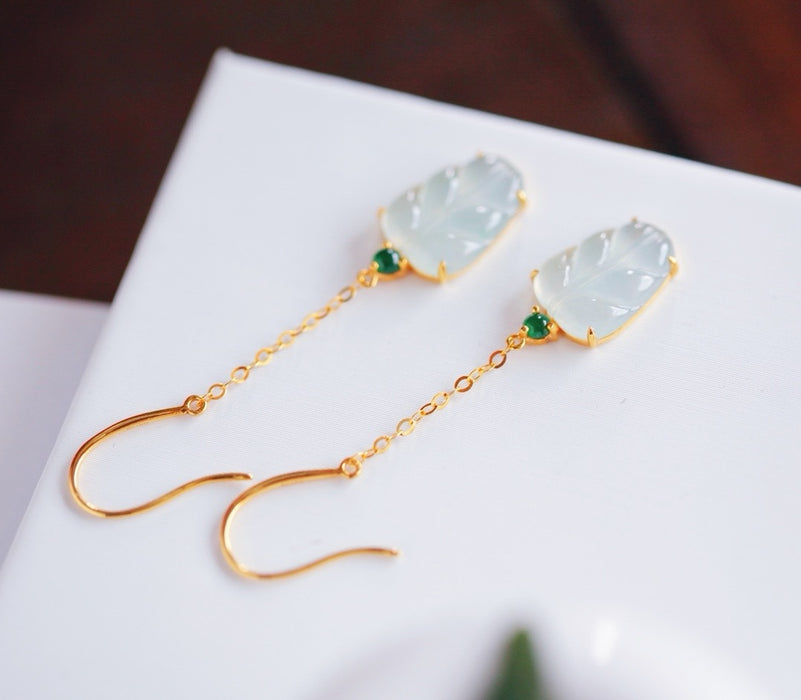 White ice jadeite leaf earrings-ZROLMA(ES2024921001)