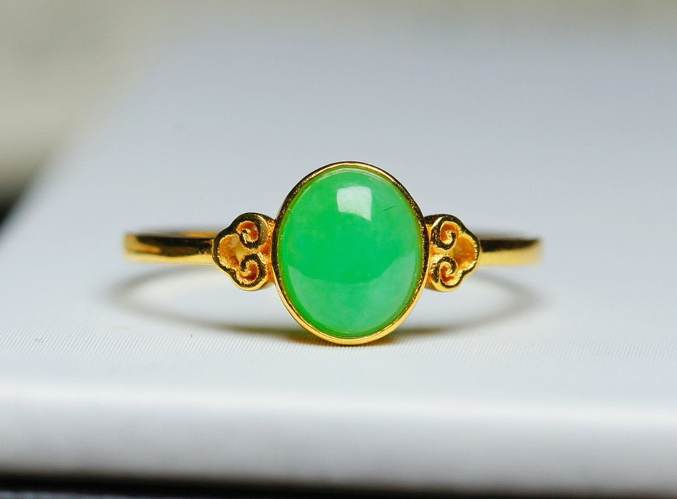 Anillo de jadeíta cabujón con incrustaciones de oro de 18 quilates - ZROLMA (JZ2024924001)