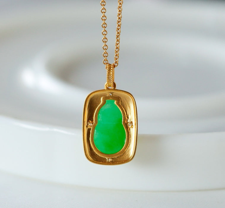 Colgante de jade con forma de calabaza verde esmeralda.-ZROLMA(DZ2024924001)