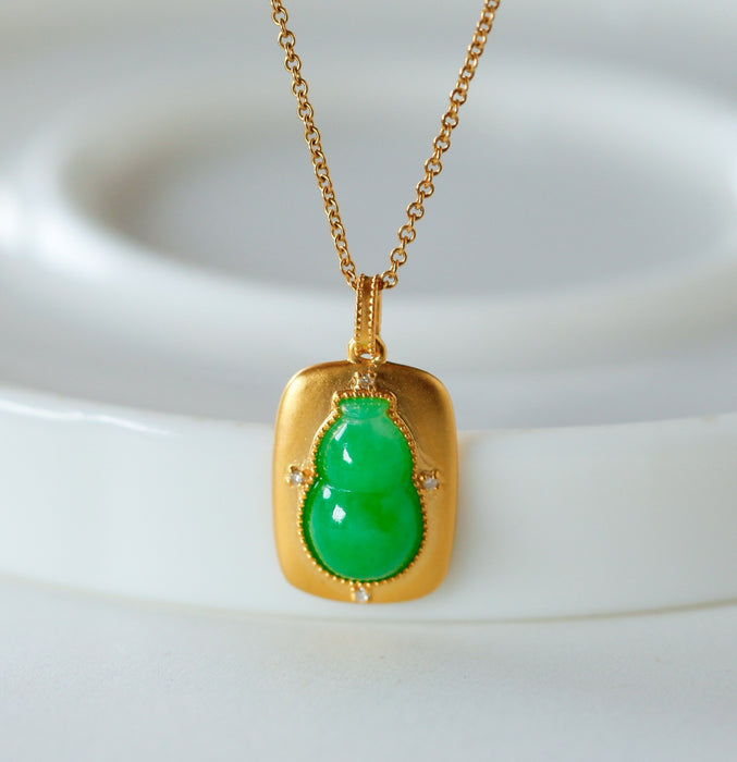 Colgante de jade con forma de calabaza verde esmeralda.-ZROLMA(DZ2024924001)