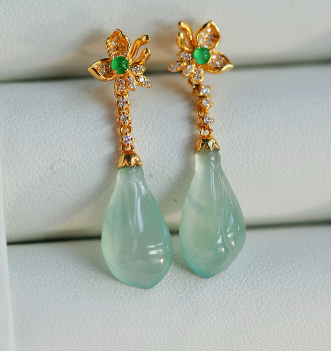 Ice-clear magnolia jadeite earrings-ZROLMA(ES2024924001)