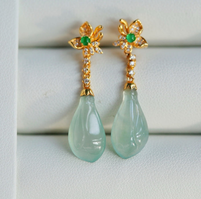 Ice-clear magnolia jadeite earrings-ZROLMA(ES2024924001)