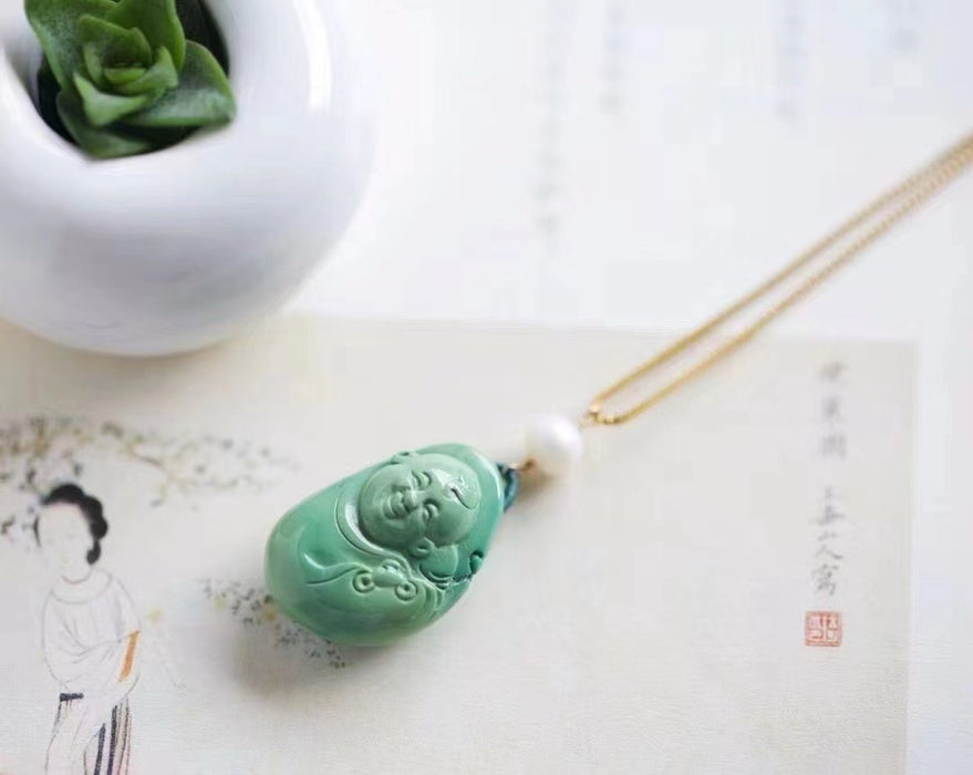 Natural turquoise laughing Buddha pendant-ZROLMA(DZ2024925001)