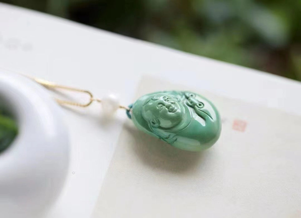 Natural turquoise laughing Buddha pendant-ZROLMA(DZ2024925001)