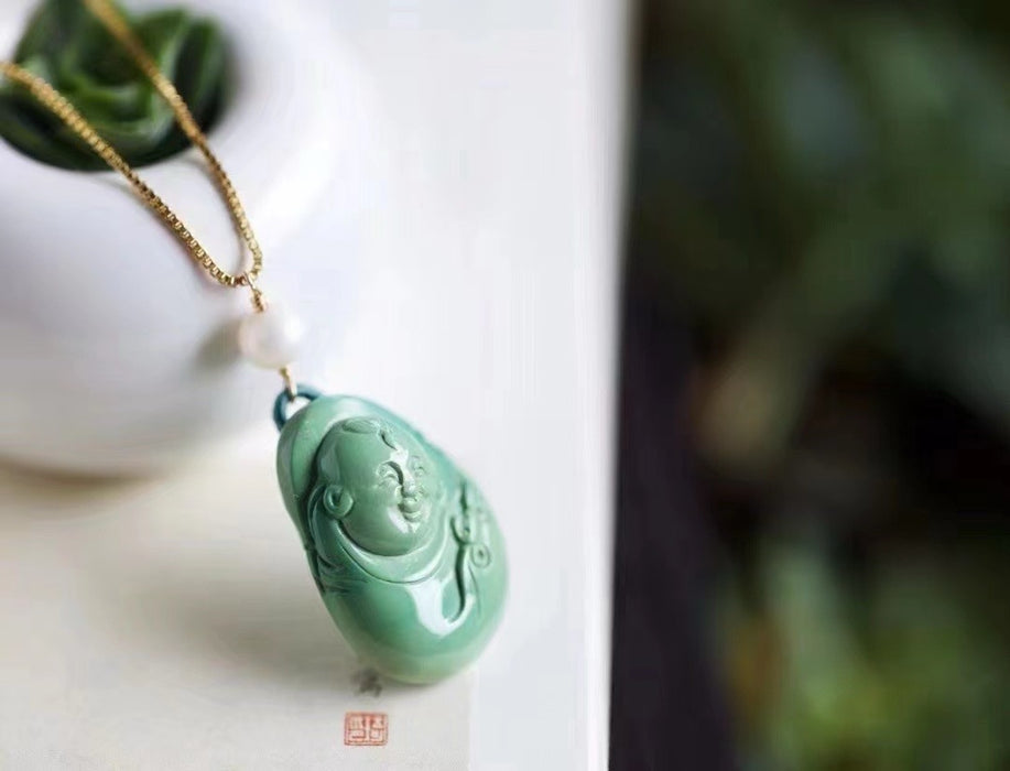 Natural turquoise laughing Buddha pendant-ZROLMA(DZ2024925001)