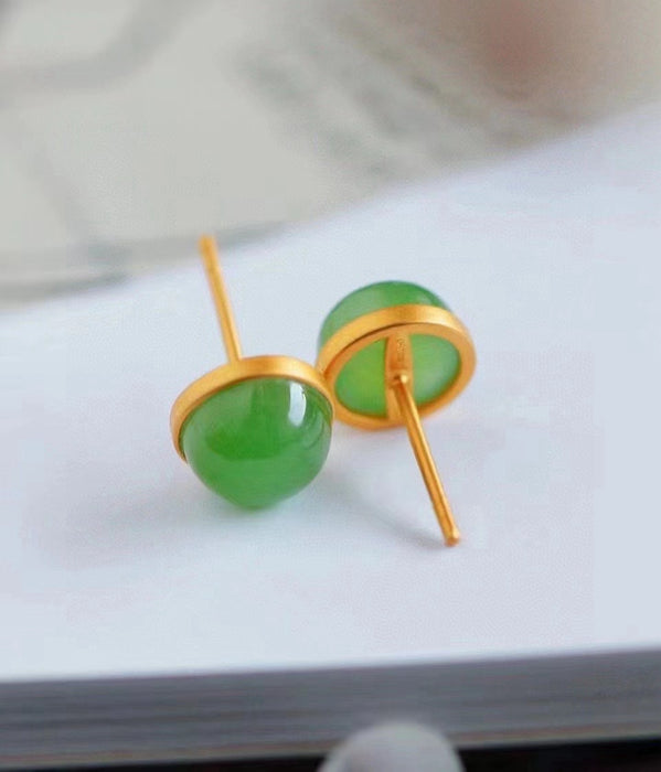 Apple green jade stud earrings-ZROLMA(ES2024925001)