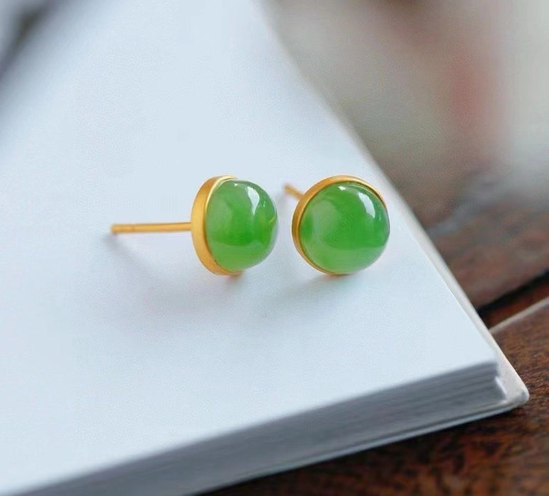 Apple green jade stud earrings-ZROLMA(ES2024925001)