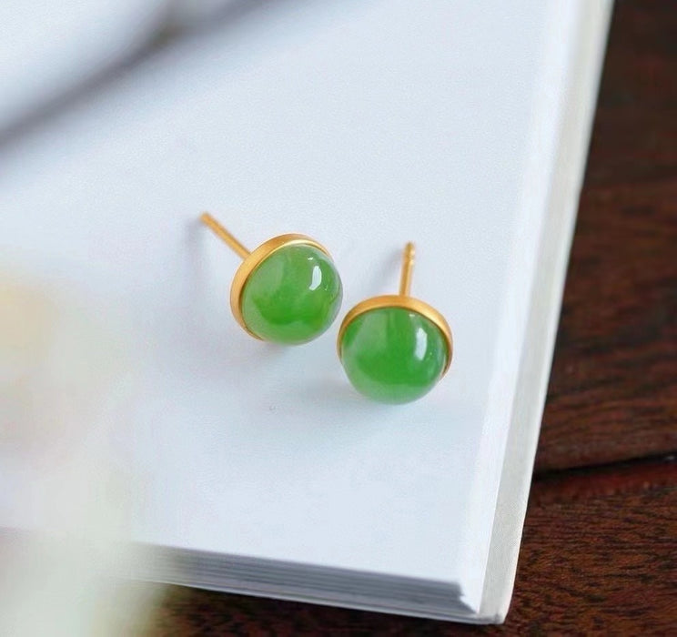 Apple green jade stud earrings-ZROLMA(ES2024925001)