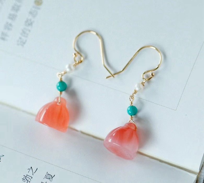 Red agate lotus pod earrings-ZROLMA(ES2024924001)