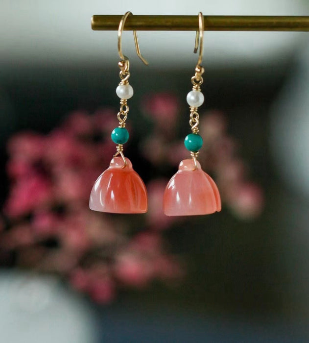 Red agate lotus pod earrings-ZROLMA(ES2024924001)